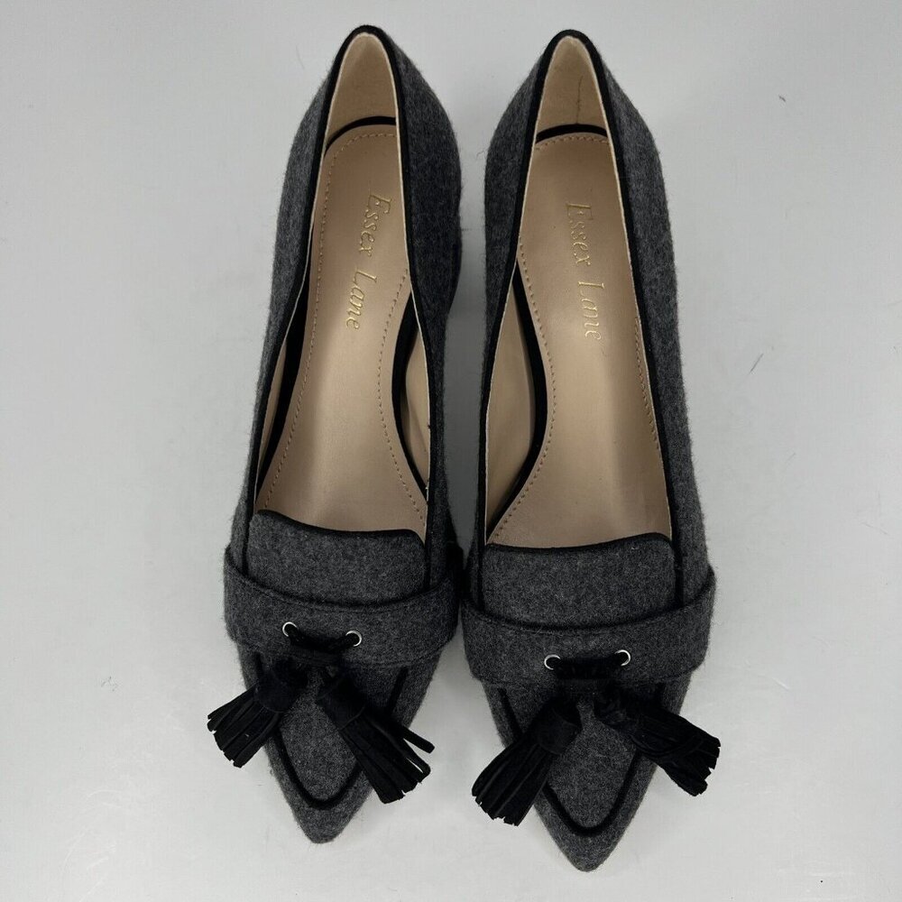 Essex Lane Daya Loafer Pointy Toe Gray Flannel With Black Tassels Womens Size 6 - Picture 5 of 9